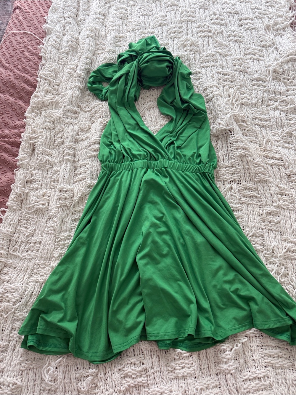 Green Halter-Style Mini Dress with Cinched Waist